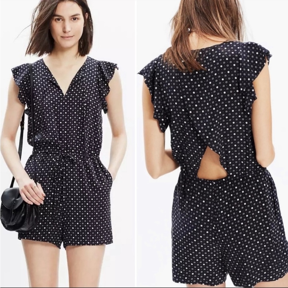Madewell Silk Petalplay Romper in Dotmix